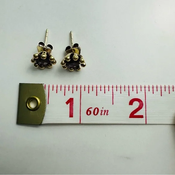 Gold Over Sterling Silver Amethyst Stud Earrings – Vintage Floral Design - Picture 12 of 12